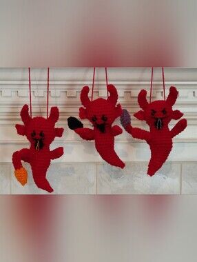 Halloween Red Devil Ghost Dangler Black Tip Spooky Grunge Goth Ornament BUNDLE